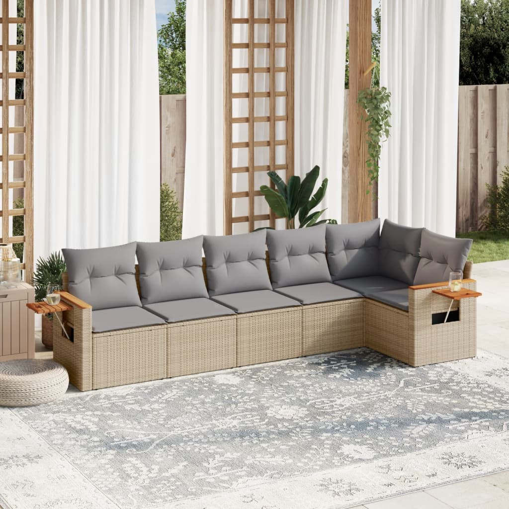 sofasæt til haven 6 dele med hynder polyrattan beige