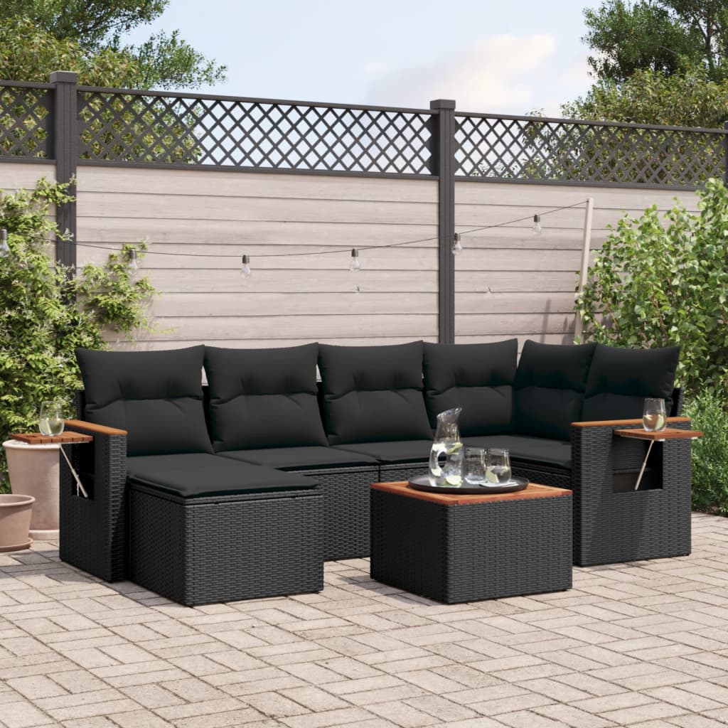sofasæt til haven 7 dele med hynder polyrattan sort