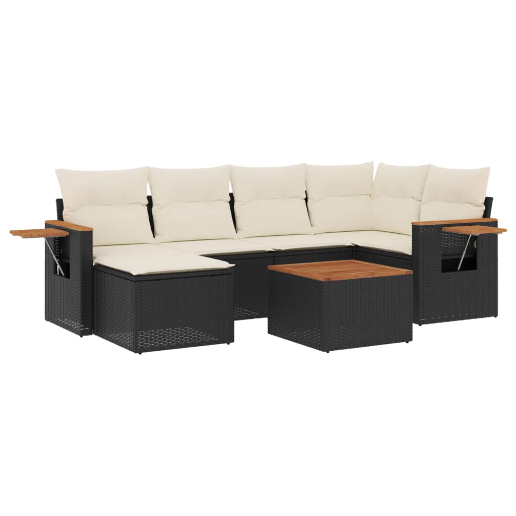 sofasæt til haven 7 dele med hynder polyrattan sort