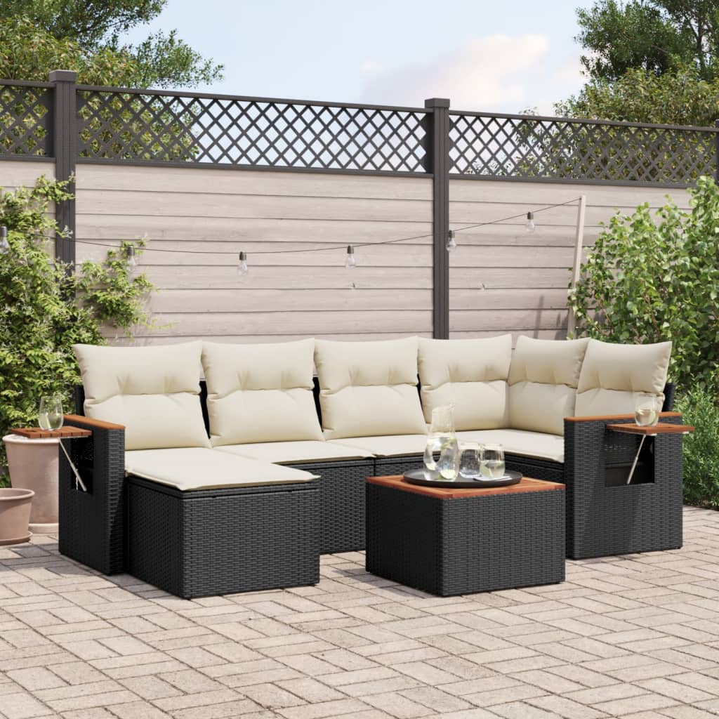 sofasæt til haven 7 dele med hynder polyrattan sort