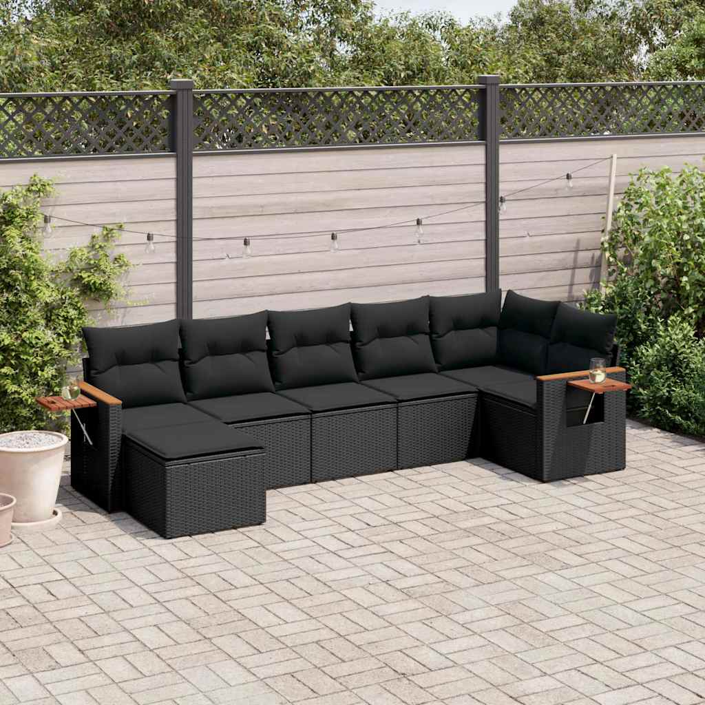 sofasæt til haven 7 dele med hynder polyrattan sort