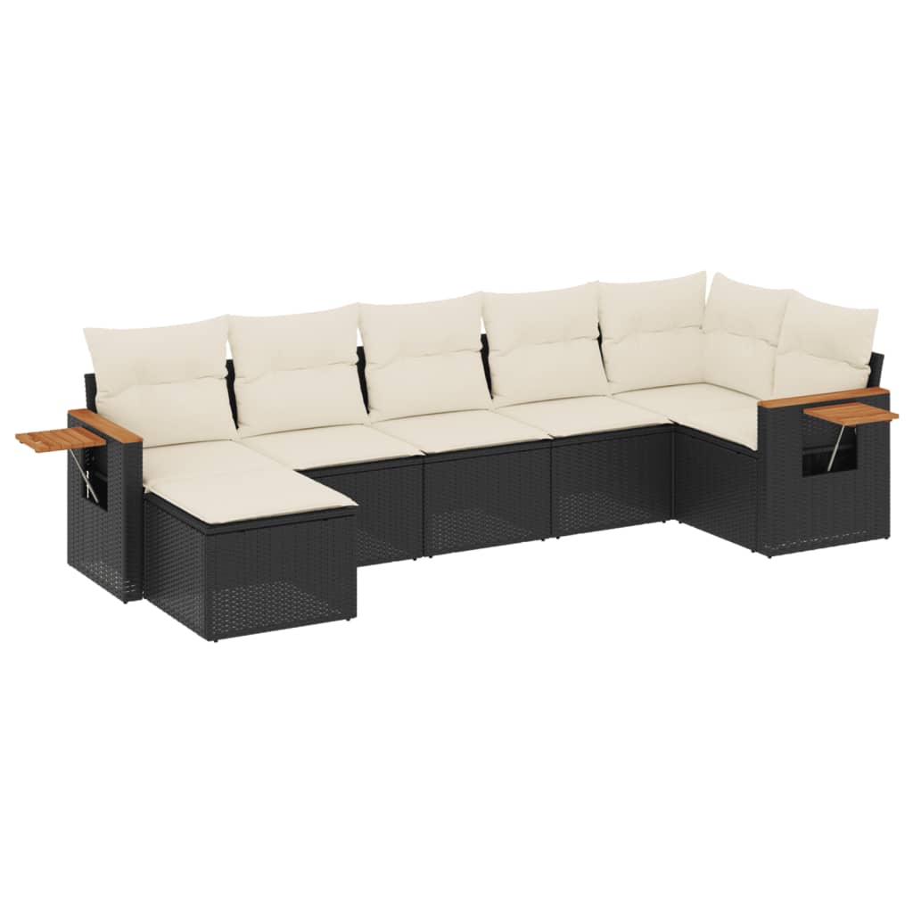 sofasæt til haven 7 dele med hynder polyrattan sort