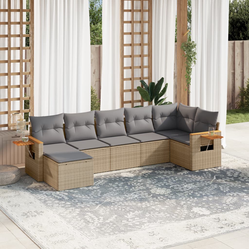sofasæt til haven 7 dele med hynder polyrattan beige