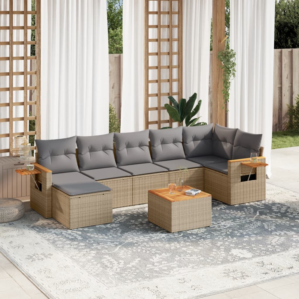 sofasæt til haven 8 dele med hynder polyrattan beige