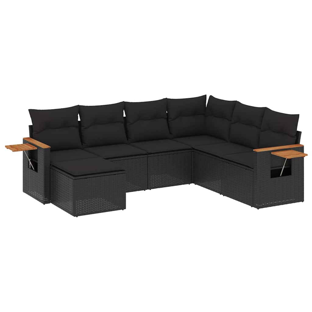sofasæt til haven 7 dele med hynder polyrattan sort
