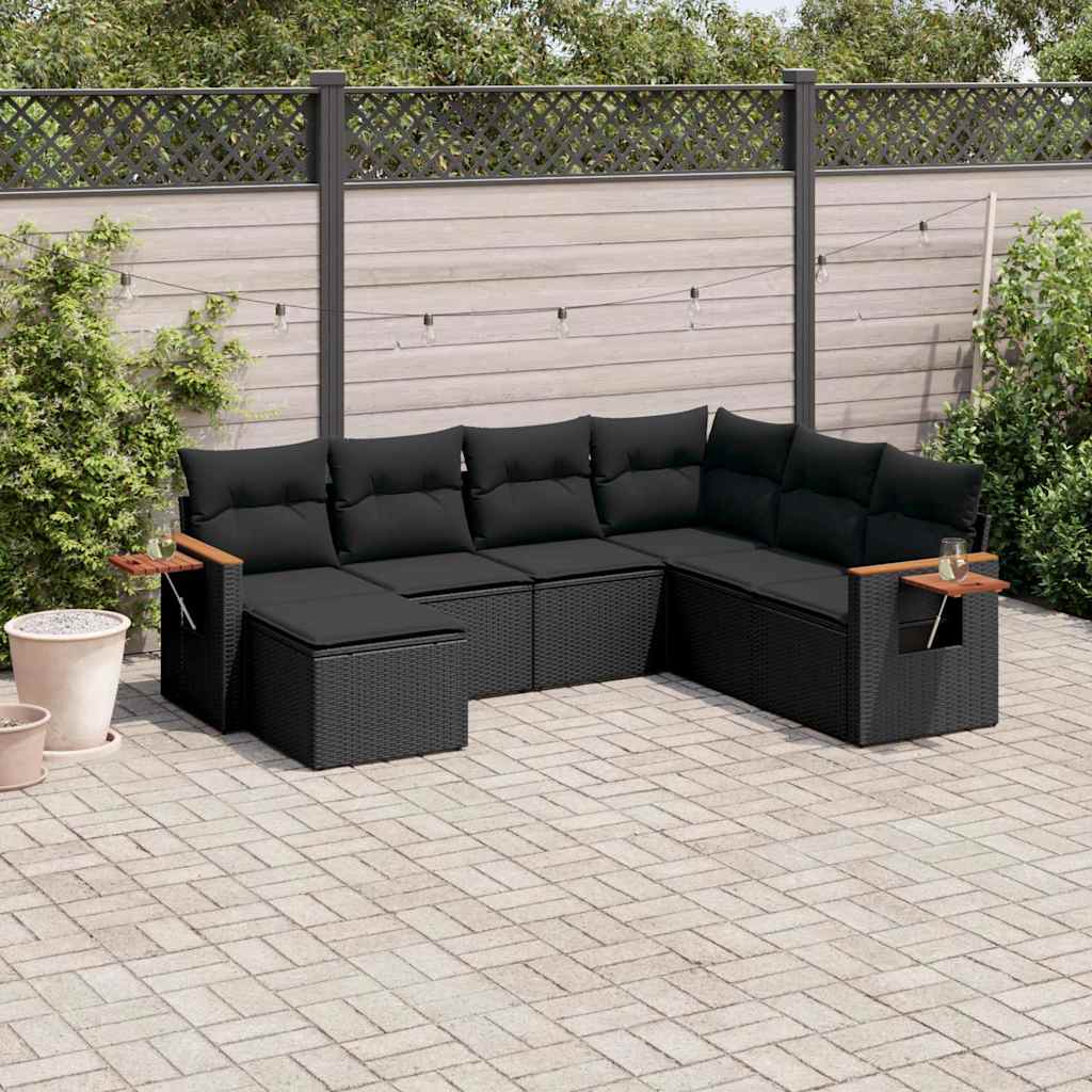 sofasæt til haven 7 dele med hynder polyrattan sort