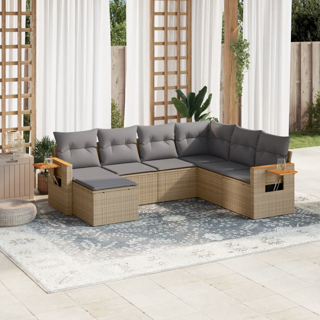 sofasæt til haven 7 dele med hynder polyrattan beige