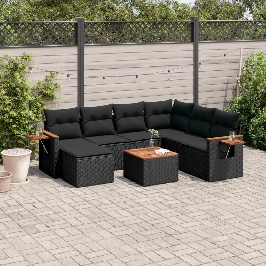 sofasæt til haven 8 dele med hynder polyrattan sort