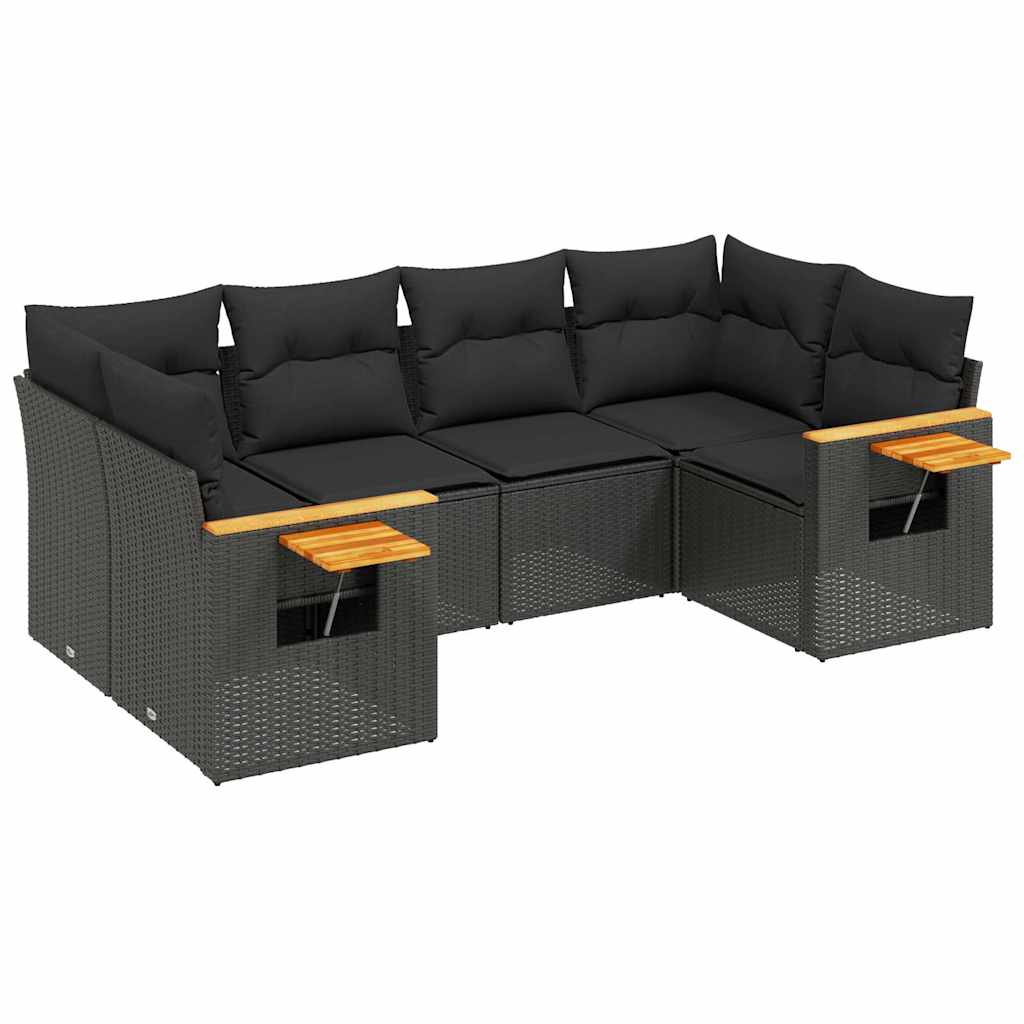 sofasæt til haven 6 dele med hynder polyrattan sort
