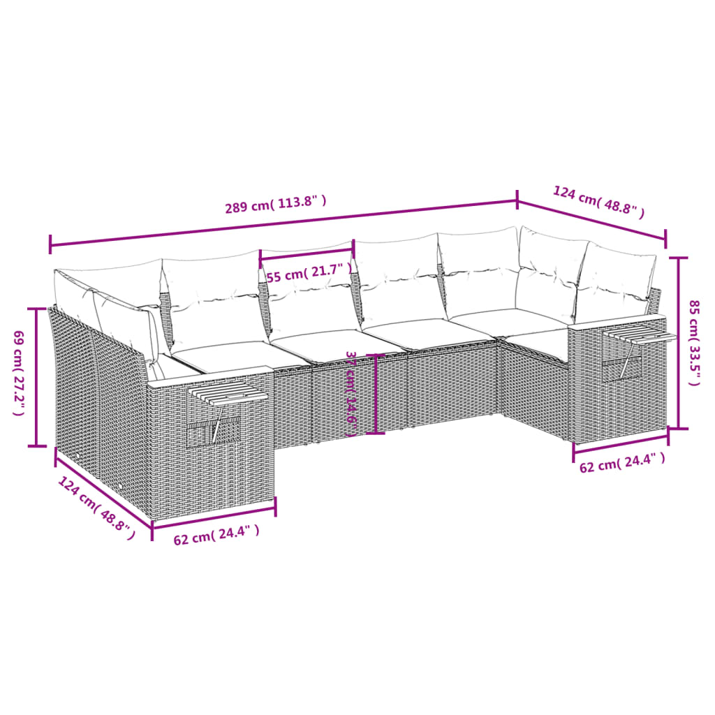sofasæt til haven 7 dele med hynder polyrattan beige
