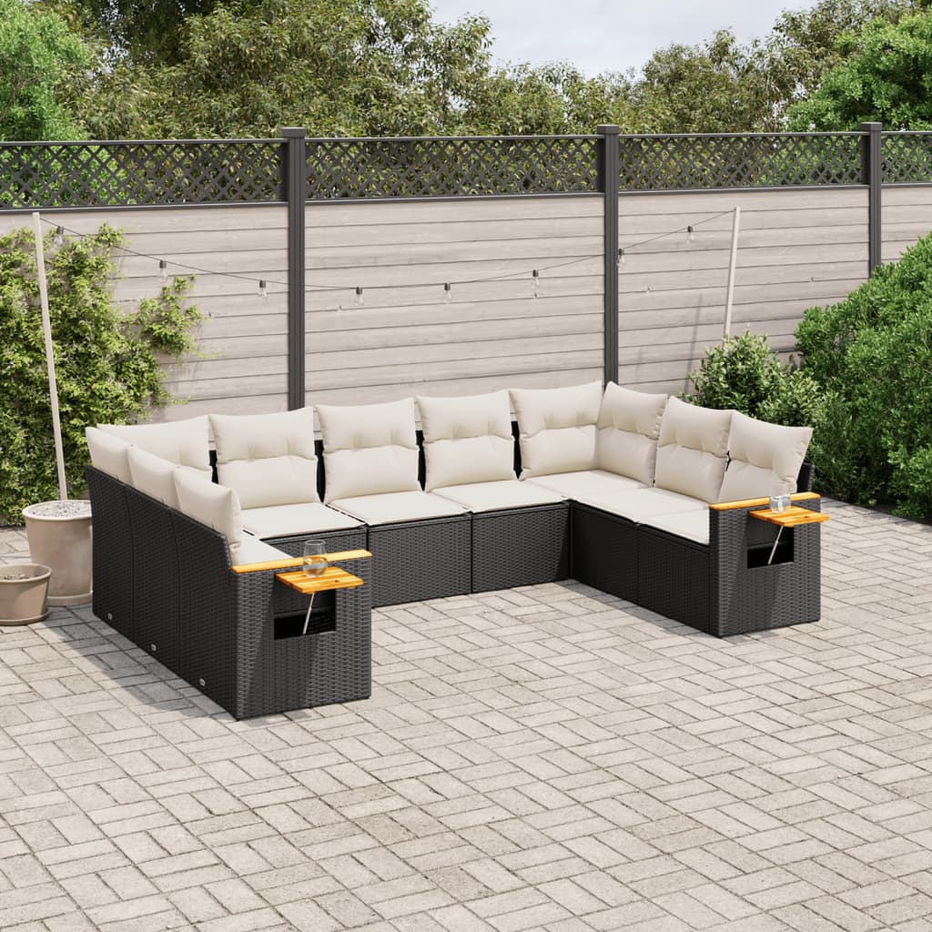 sofasæt til haven 9 dele med hynder polyrattan sort