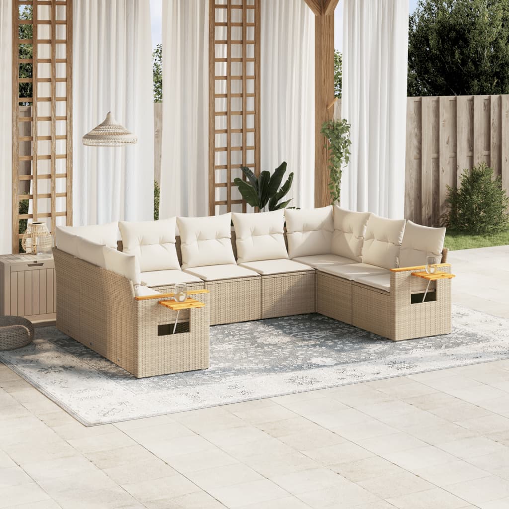 sofasæt til haven 9 dele med hynder polyrattan beige