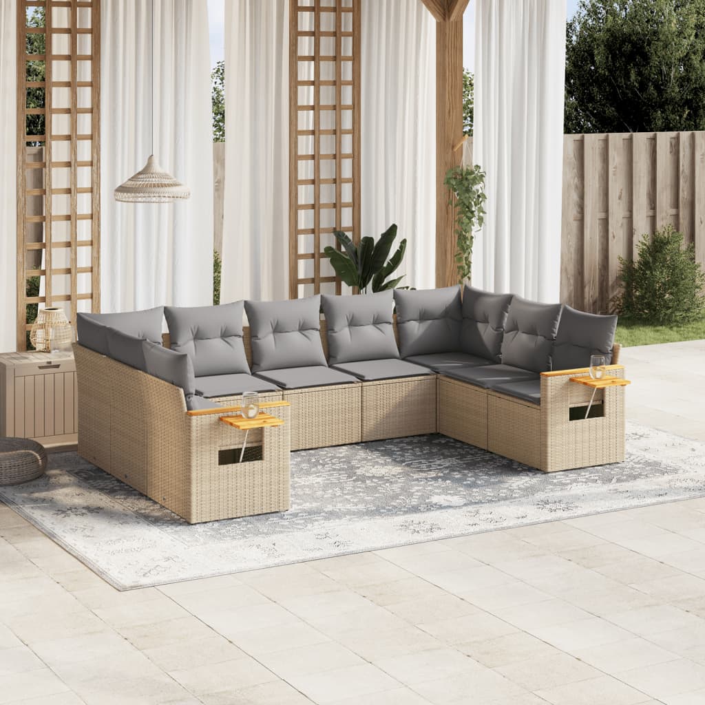 sofasæt til haven 9 dele med hynder polyrattan beige
