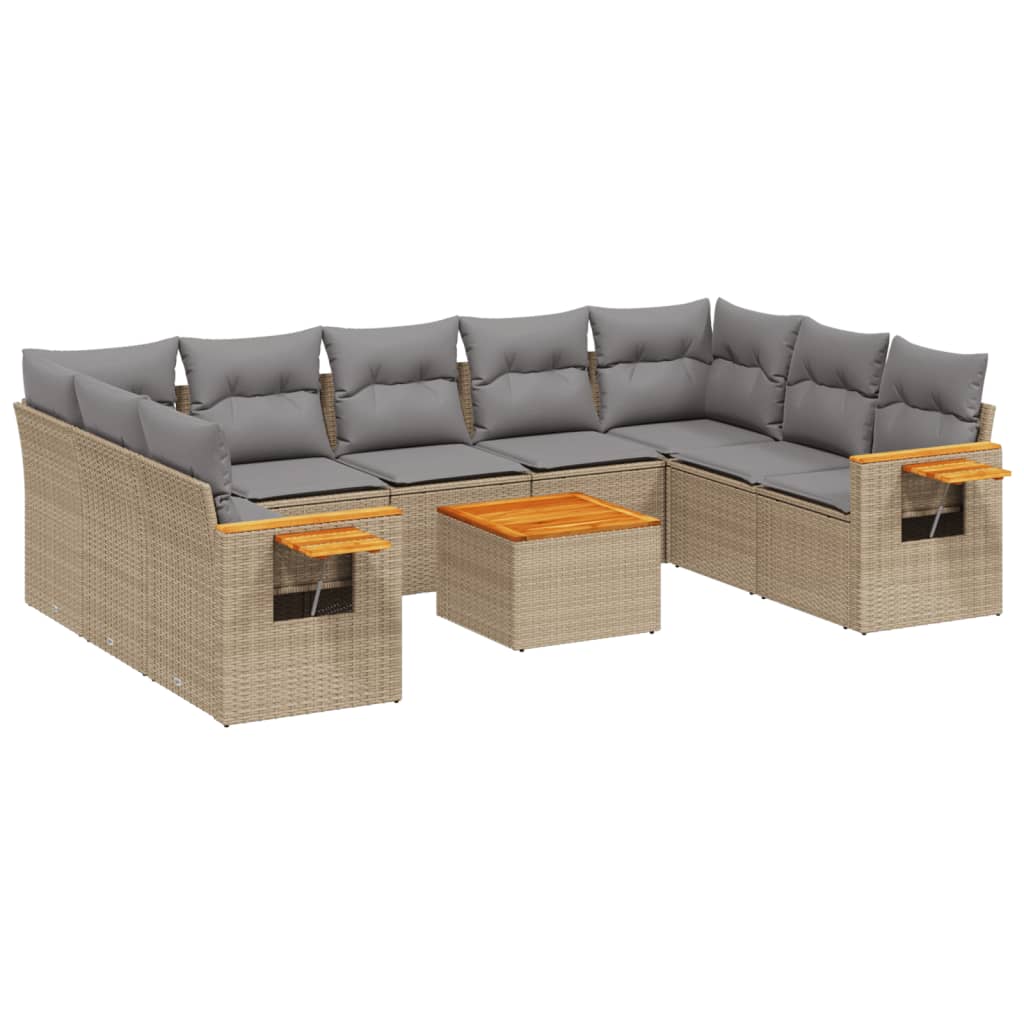 sofasæt til haven 10 dele med hynder polyrattan beige