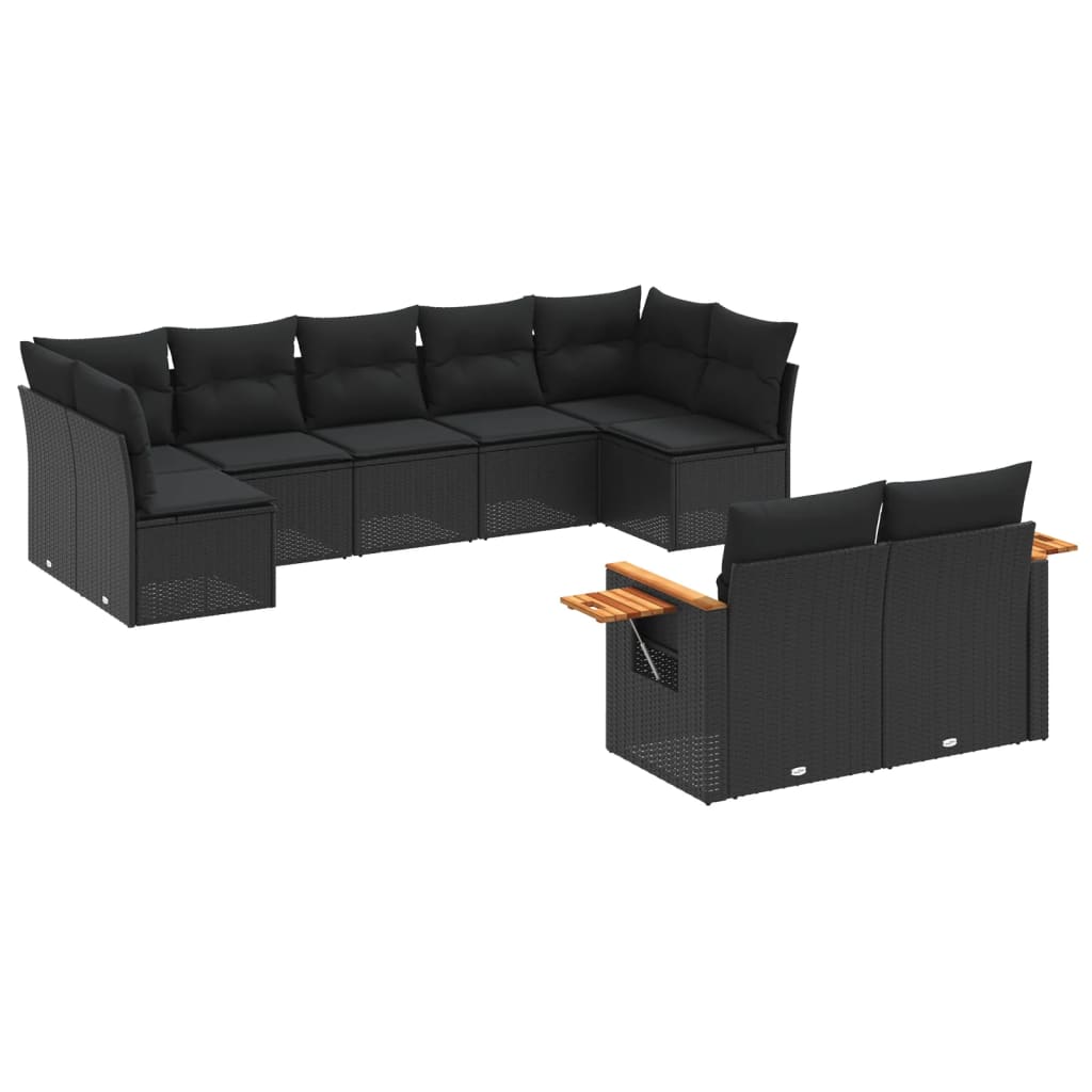 sofasæt til haven 9 dele med hynder polyrattan sort