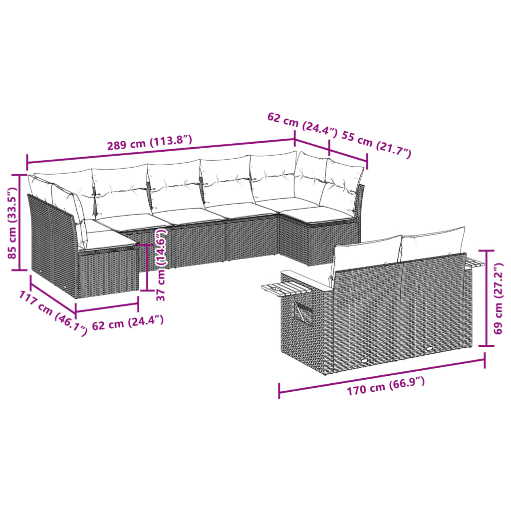 sofasæt til haven 9 dele med hynder polyrattan beige