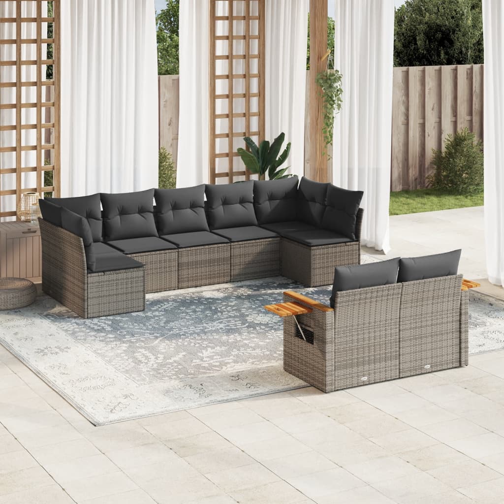sofasæt til haven 9 dele med hynder polyrattan grå