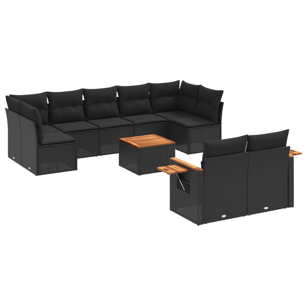 sofasæt til haven 10 dele med hynder polyrattan sort