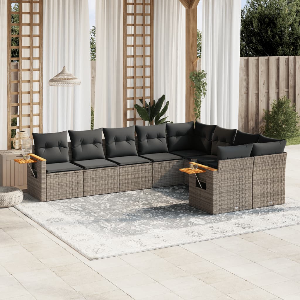 sofasæt til haven 9 dele med hynder polyrattan grå