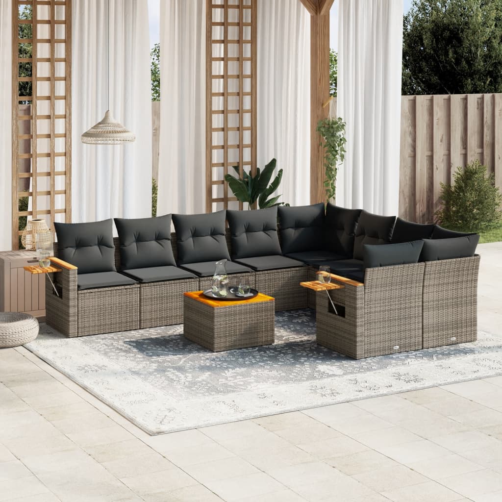 sofasæt til haven 10 dele med hynder polyrattan grå