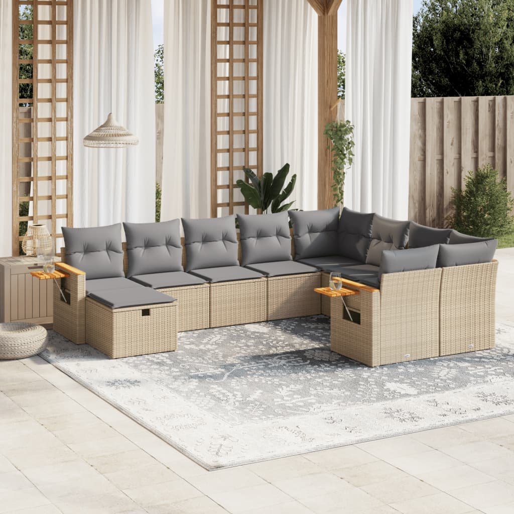 sofasæt til haven 10 dele med hynder polyrattan beige