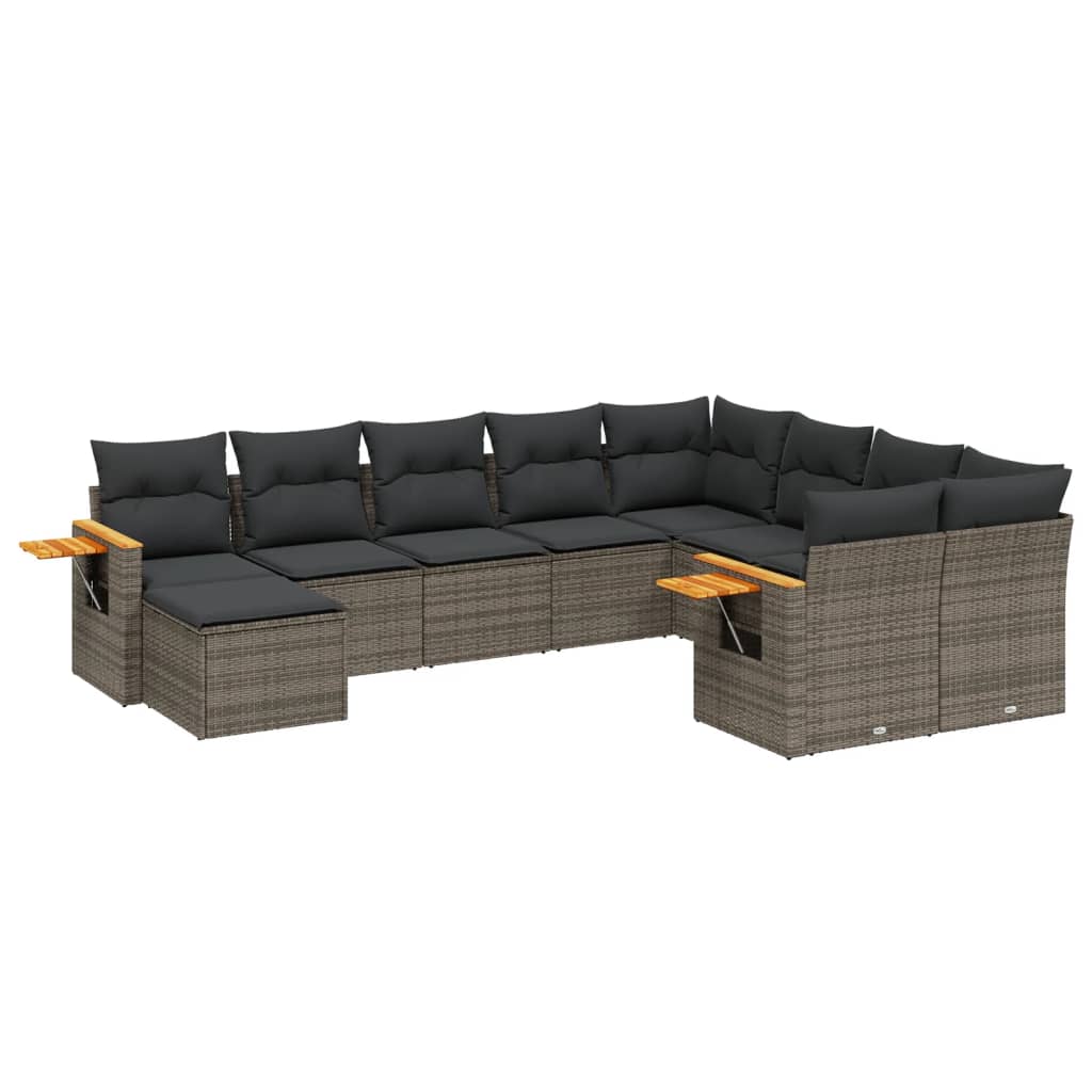 sofasæt til haven 10 dele med hynder polyrattan grå