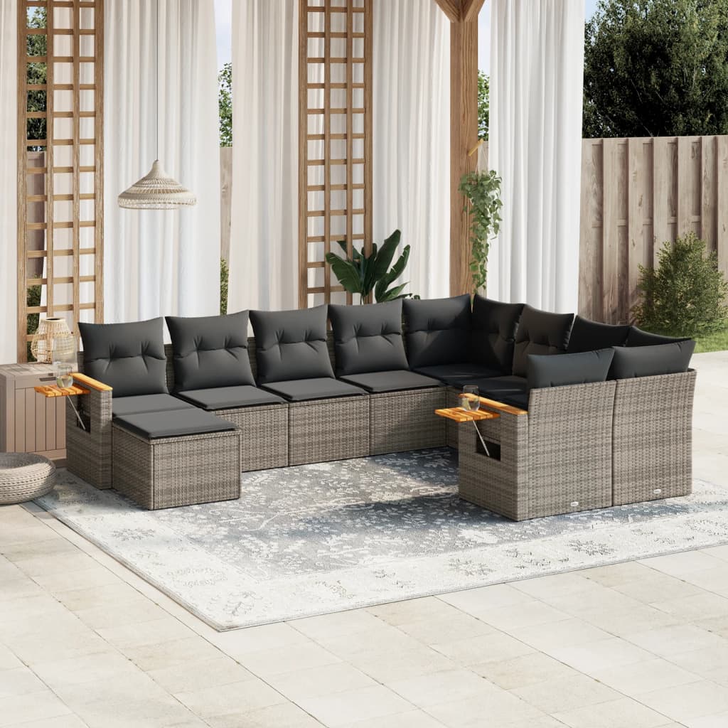 sofasæt til haven 10 dele med hynder polyrattan grå