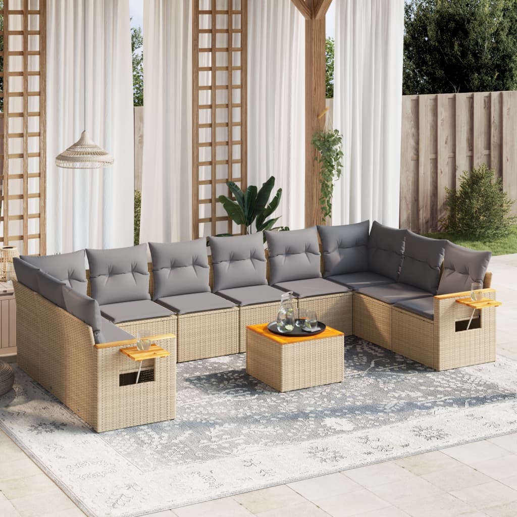 sofasæt til haven 11 dele med hynder polyrattan beige