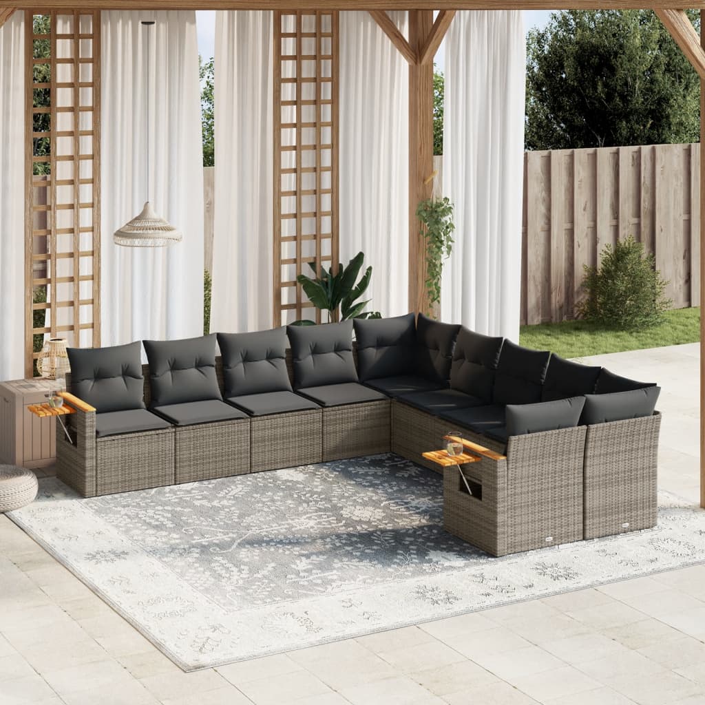 sofasæt til haven 10 dele med hynder polyrattan grå