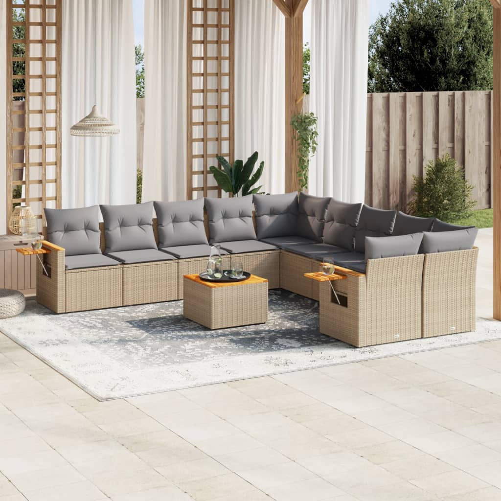 sofasæt til haven 11 dele med hynder polyrattan beige