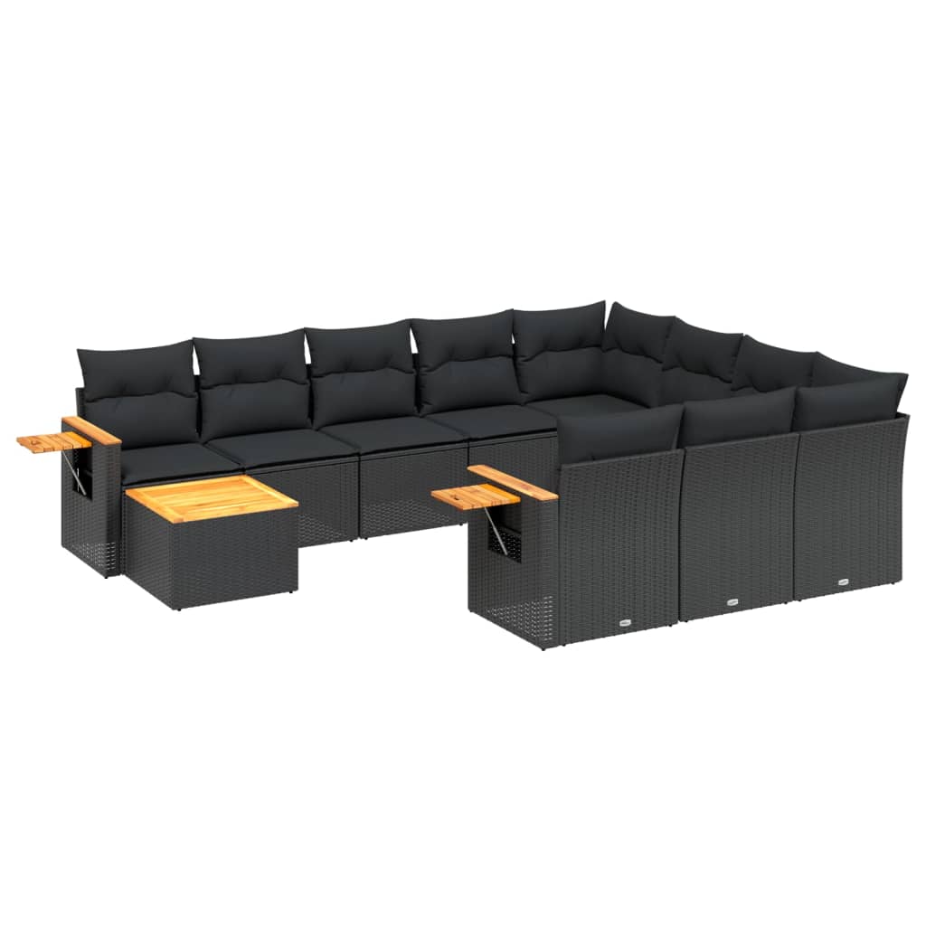 sofasæt til haven 11 dele med hynder polyrattan sort