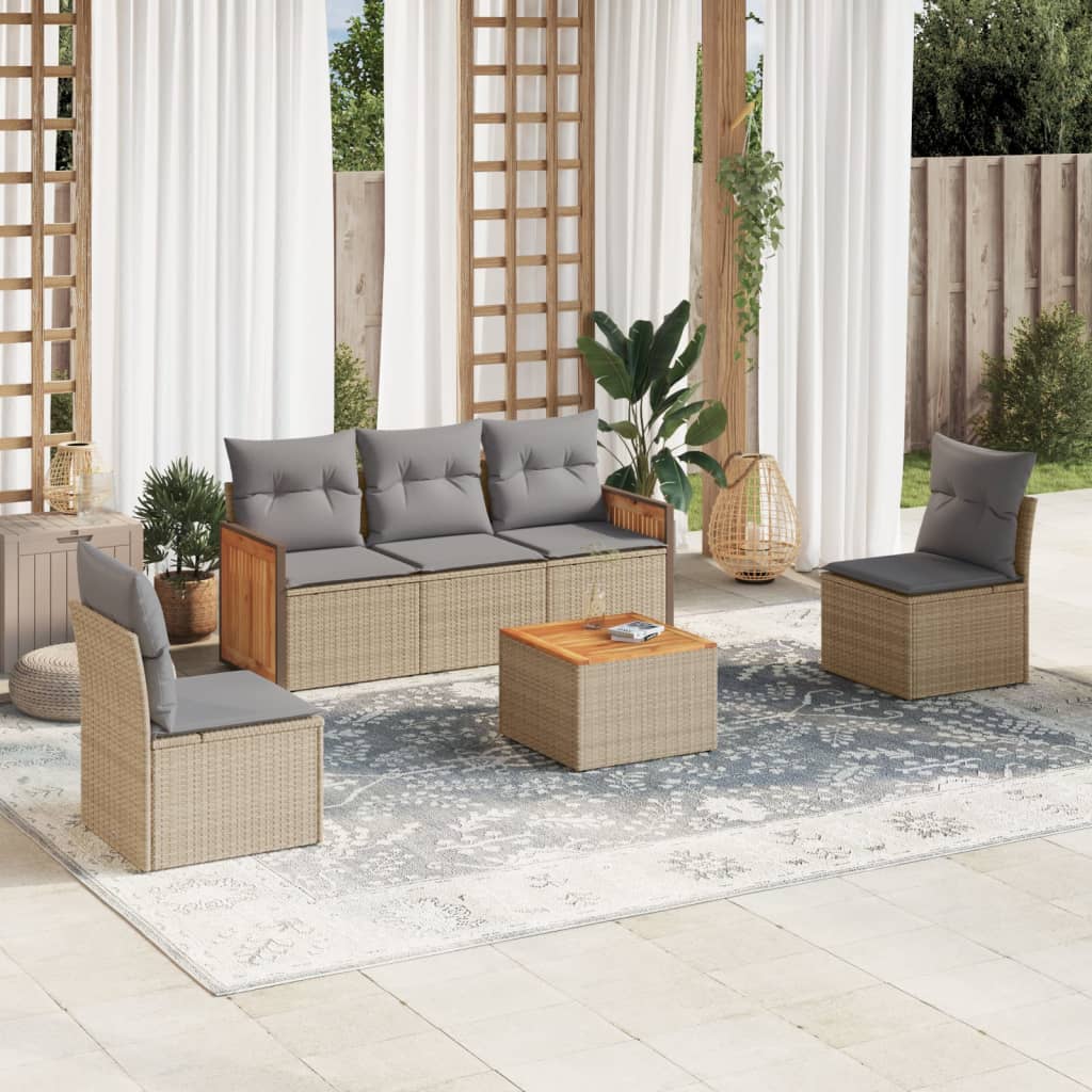 sofasæt til haven 6 dele med hynder polyrattan beige