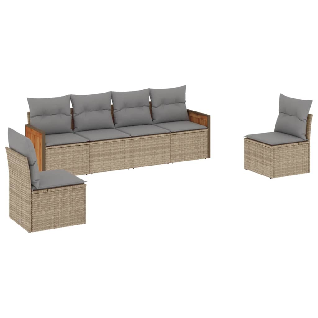 sofasæt til haven 6 dele med hynder polyrattan beige