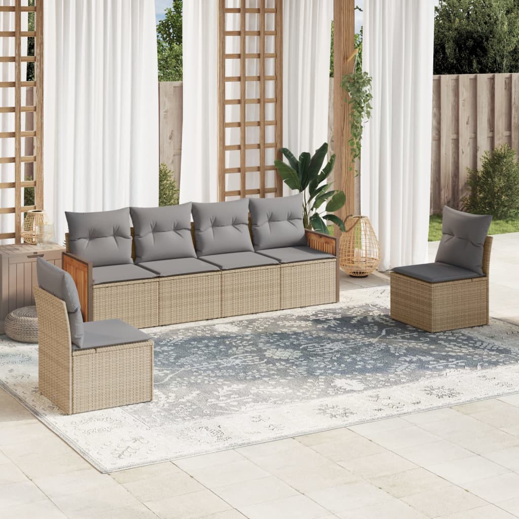 sofasæt til haven 6 dele med hynder polyrattan beige