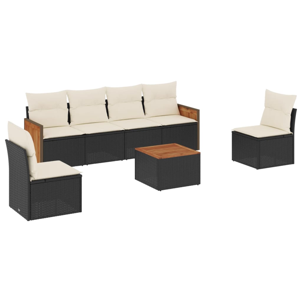 sofasæt til haven 7 dele med hynder polyrattan sort