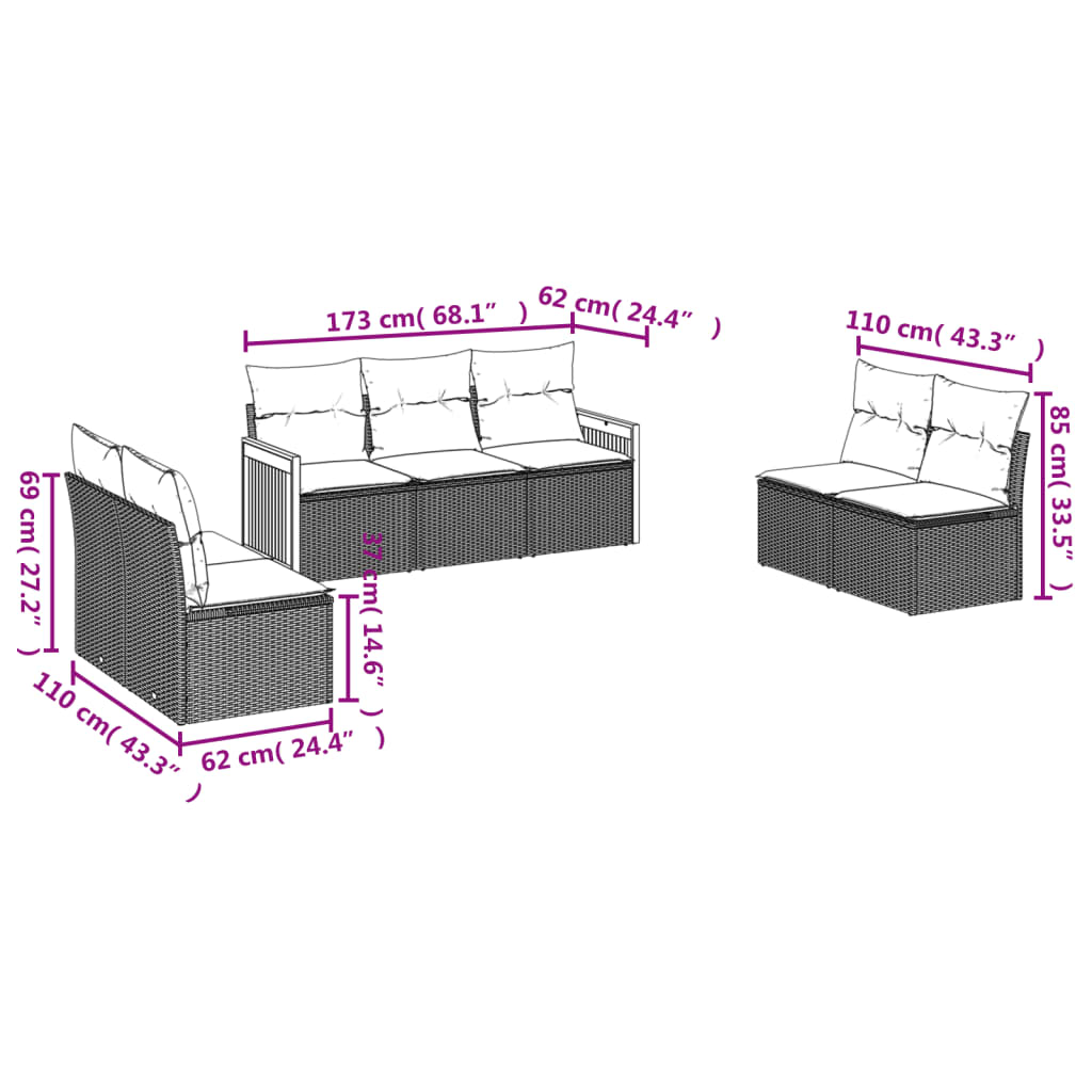 sofasæt til haven 7 dele med hynder polyrattan sort