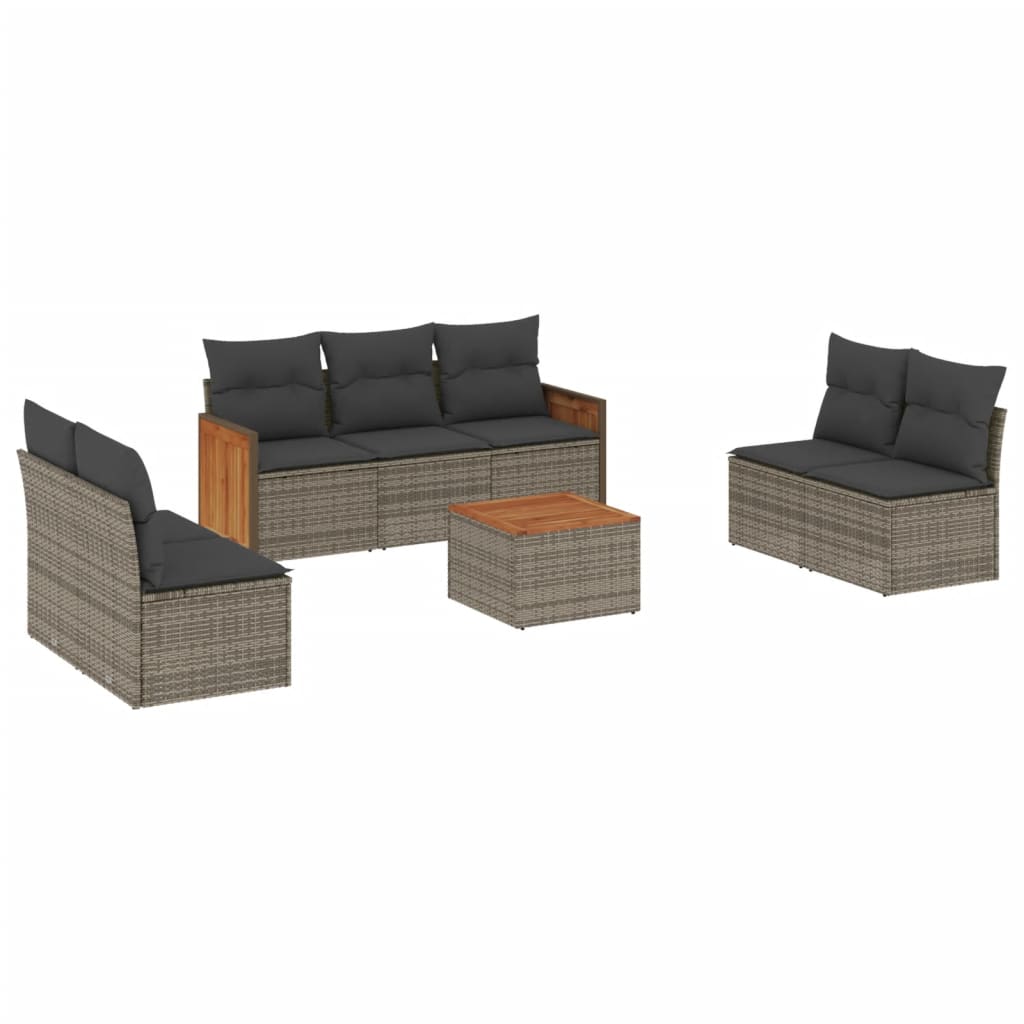 sofasæt til haven 8 dele med hynder polyrattan grå