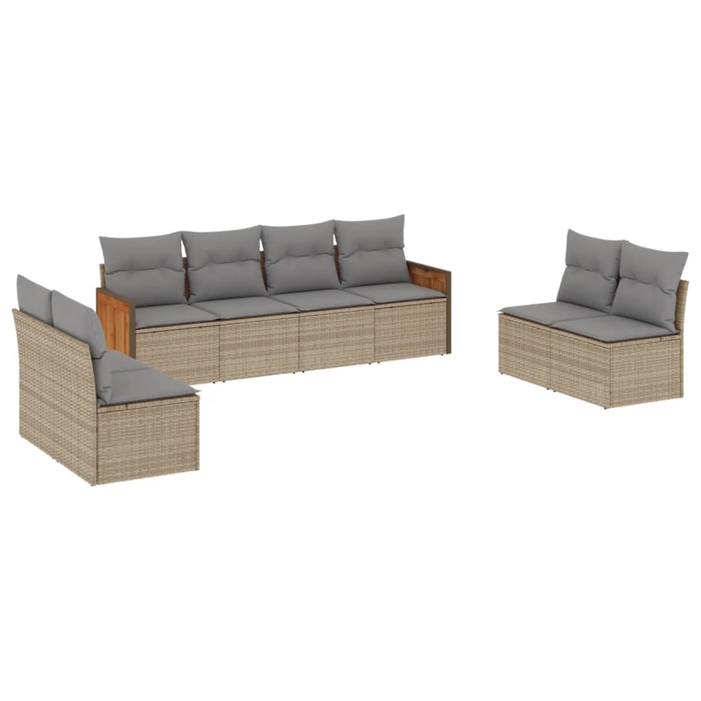 sofasæt til haven 8 dele med hynder polyrattan beige