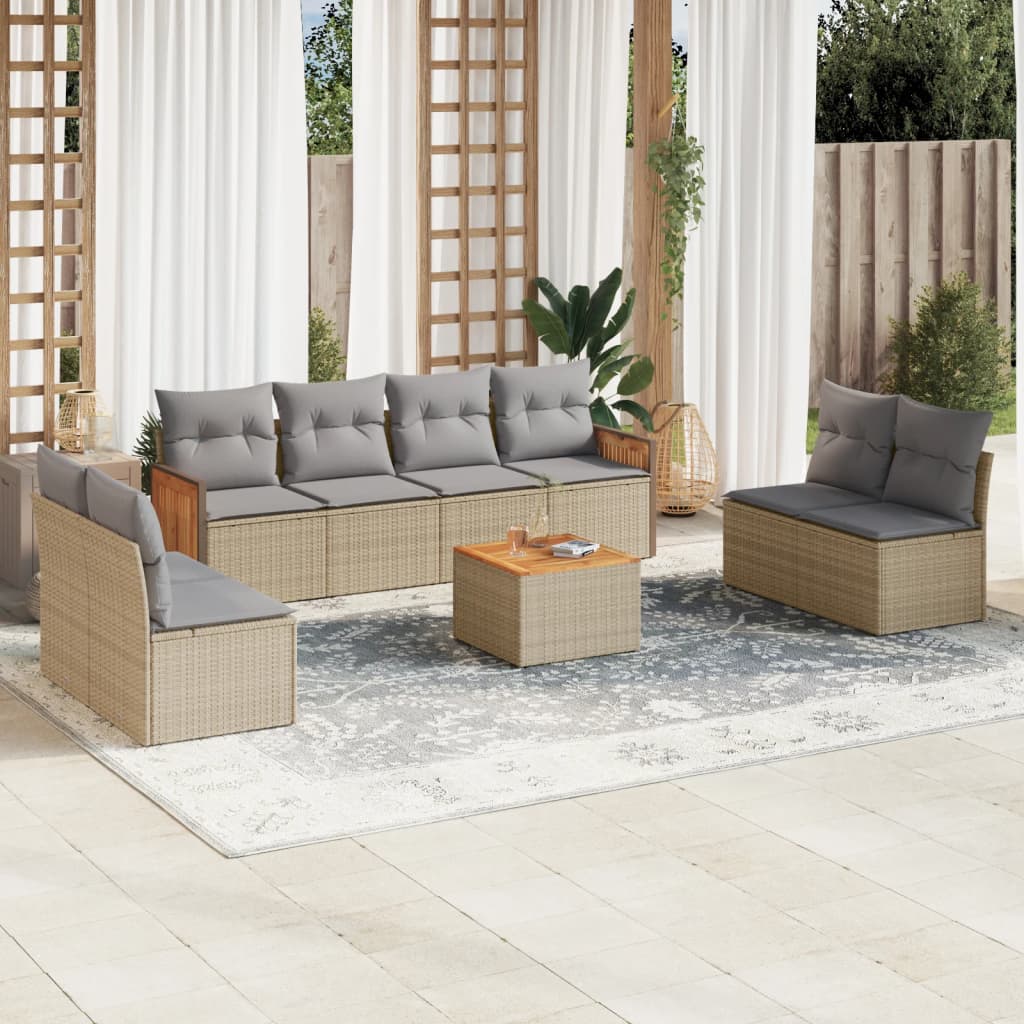 sofasæt til haven 9 dele med hynder polyrattan beige