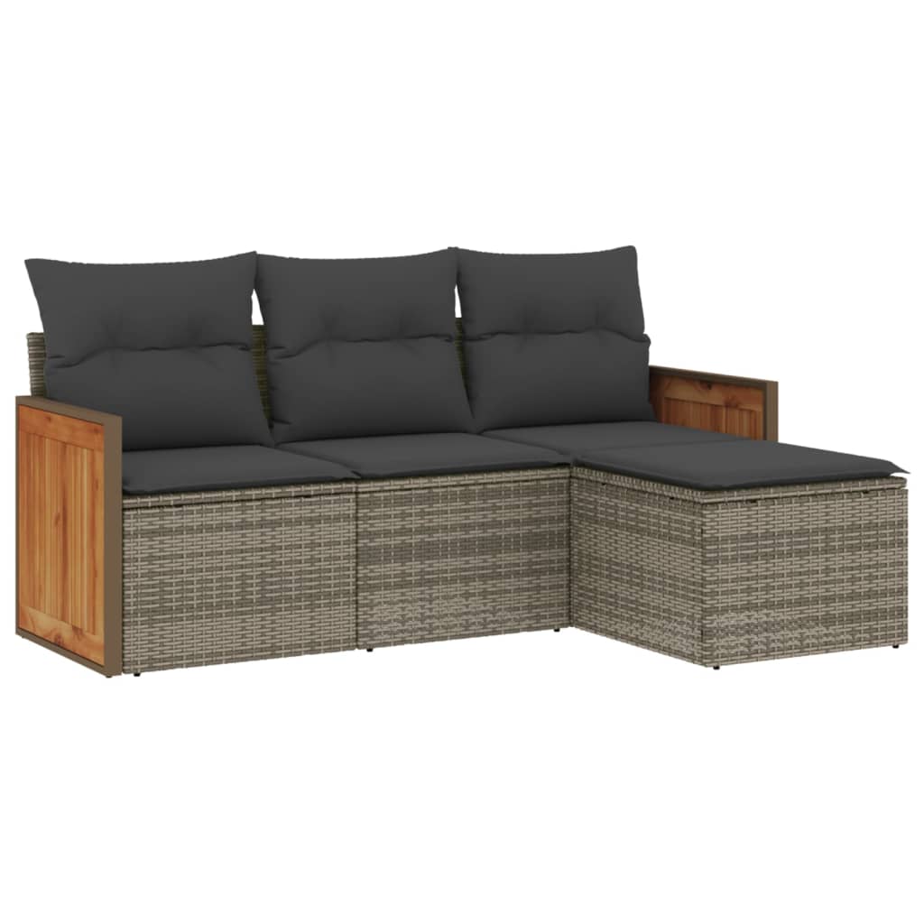 sofasæt til haven 4 dele med hynder polyrattan grå