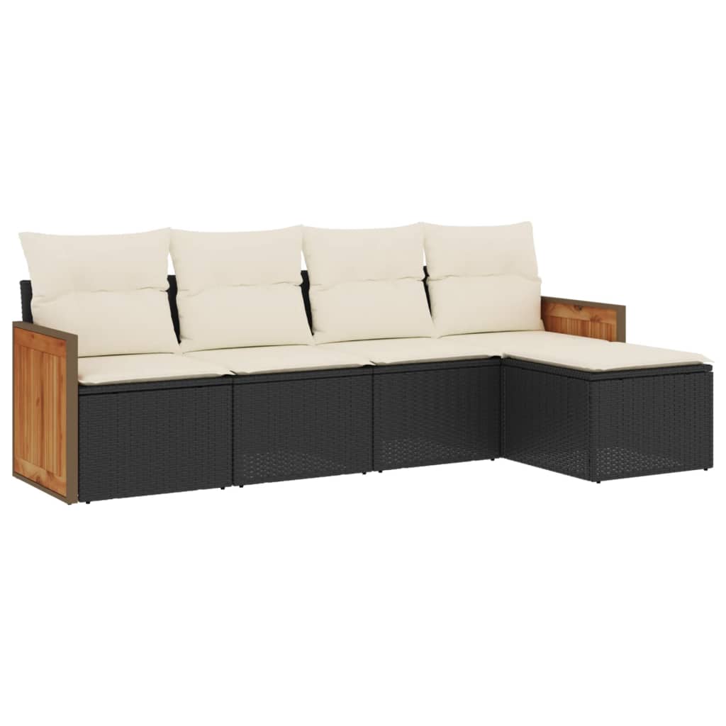 sofasæt til haven 5 dele med hynder polyrattan sort