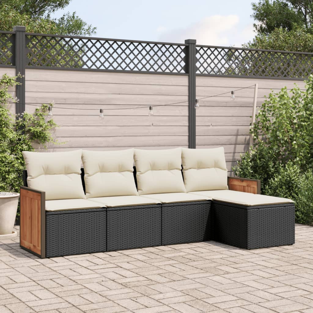 sofasæt til haven 5 dele med hynder polyrattan sort