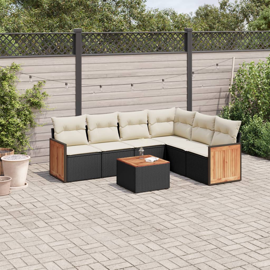 sofasæt til haven 7 dele med hynder polyrattan sort