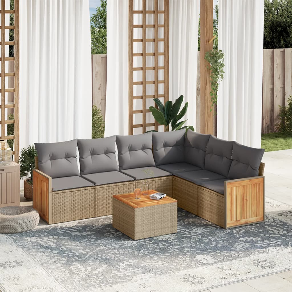 sofasæt til haven 7 dele med hynder polyrattan beige