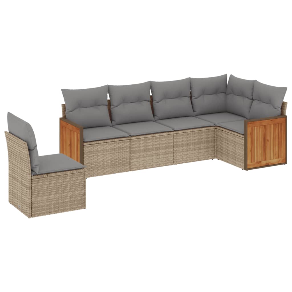 sofasæt til haven 6 dele med hynder polyrattan beige