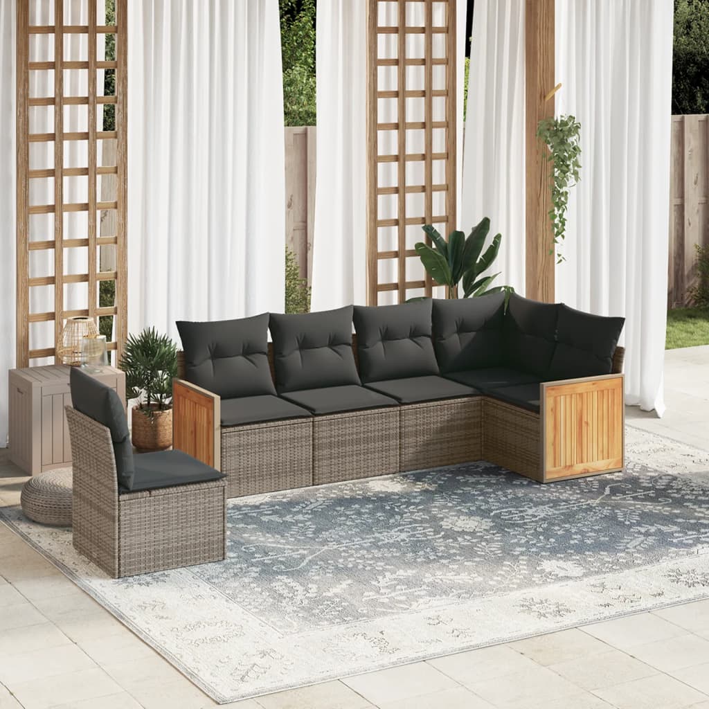 sofasæt til haven 6 dele med hynder polyrattan grå