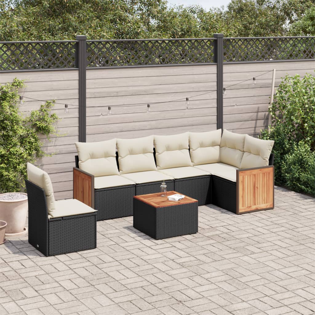 sofasæt til haven 7 dele med hynder polyrattan sort