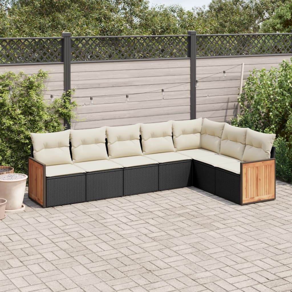 sofasæt til haven 7 dele med hynder polyrattan sort