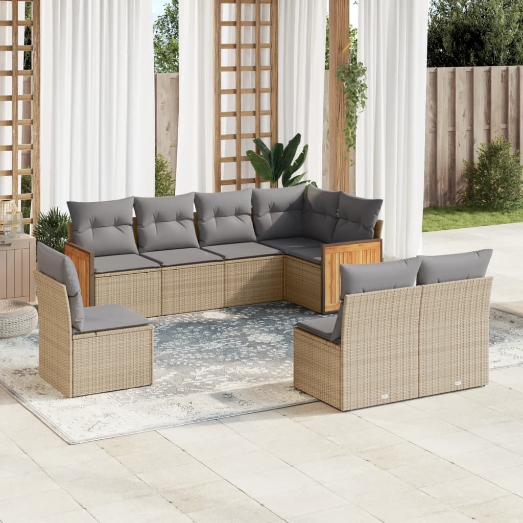 sofasæt til haven 8 dele med hynder polyrattan beige