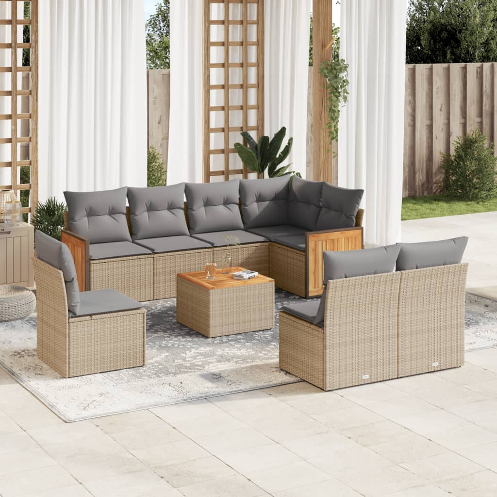 sofasæt til haven 9 dele med hynder polyrattan beige